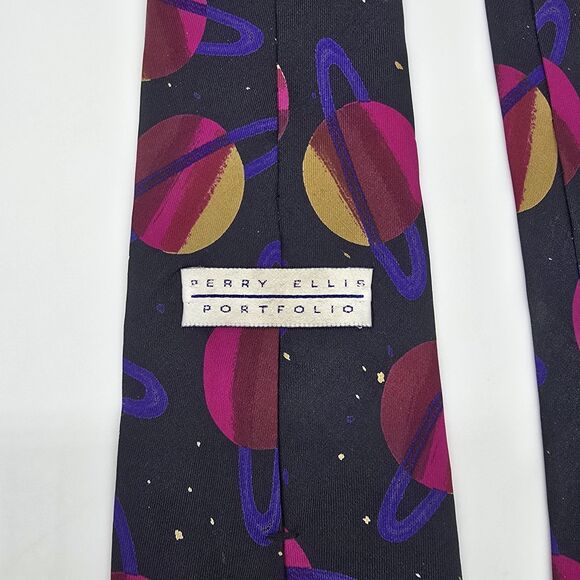 Perry Ellis Portfolio Silk Necktie Saturn Planets - Picture 3 of 5